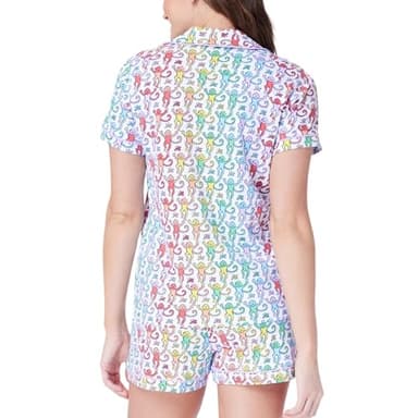 Zelbuck Womens Pajamas Set Trendy 2 Piece Button Down Monkey Shorts Set Y2k Roller Dupes Rabbit Long Sleeve Preppy Loungewear Pjs, XX-Small, Disco - Image 5