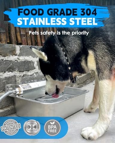 PETIMI Automatic Dog Water Dispenser, 2 Gallons 304 Stainless Steel Dog Water Bowl for Indoor/Outdoor, Large Water Bowl for Pets & Livestock, Anti Tip, Wide Mouth, Water Auto Fill, Fit GHT 3/4" Faucet - Image 5