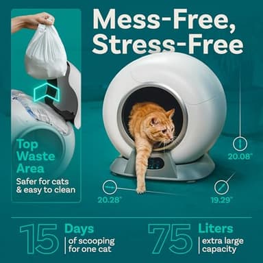 PetCove Self Cleaning Litter Box with Auto Safety Sensors for Multiple Cats - Automatic Cat Litter Box Self-Cleaning - Covered Odor Removal with APP Control - Compatible On All WiFi - Electric Robot - Image 6