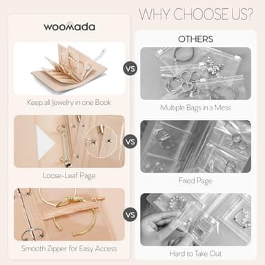 WOOMADA Travel Jewelry Organizer Case, Foldable Velvet Jewelry Storage Book with Clear Zipper Pouch for Rings, Necklaces, Earrings, Bracelets(Baby Blue) - Image 2