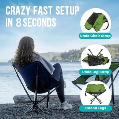 TCEK Swivel Portable Chair - Small Compact Collapsible Folding Chairs for Adults, Setup in 8 Seconds, Lightweight Outdoor Backpack Chair for Camping, Travel, Hiking, Beach, Support 300 LBS - Image 4