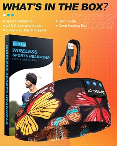 LC-dolida Sleep Headphones Headband Bluetooth 5.4, Sports Headband Earphones Wireless with Speaker Microphone USB C for Women Sleeping Gift Workout Jogging Yoga Insomnia Travel Meditation, Butterfly - Image 8