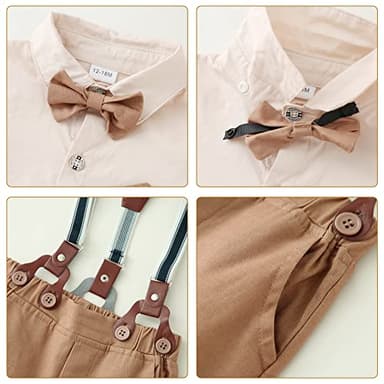 DISAUR Toddler Boy Dress Clothes Apricot Brown Long Sleeve Dress Shirt Bow Tie Suspender Pants Toddler Outfits For Boys 18 Months 2t 24 Months - Image 5
