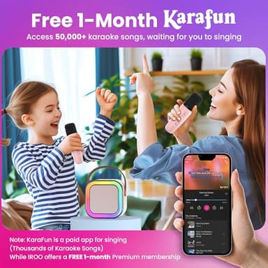 IROO Mini Karaoke Machine for Kids, 2025 TOP Toys Birthday Gifts Ideas for Girls Ages 4, 5, 6, 7, 8, 9, 10, 12+ Years Old, Portable MP3 Player with 2 Wireless Mics for Party - Image 5