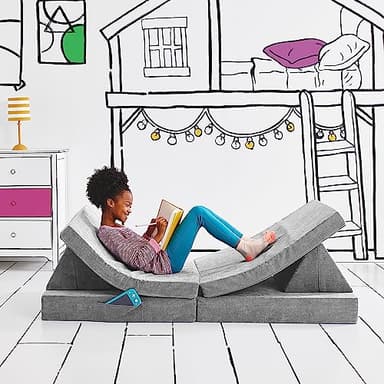 Yourigami Kids and Toddler Play Couch, Convertible Folding Sofa, Durable Foam Modular Design, Mountain Gray - Image 1