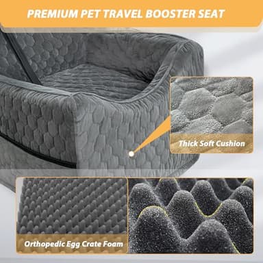 Dog Car Seat for Small/Medium Dogs, Memory Foam Dog Booster Seat, Travel Safety Per Car Seat with Washable Removable Cover, Storage Pockets for Dogs up to 35 lbs(Gray) - Image 5