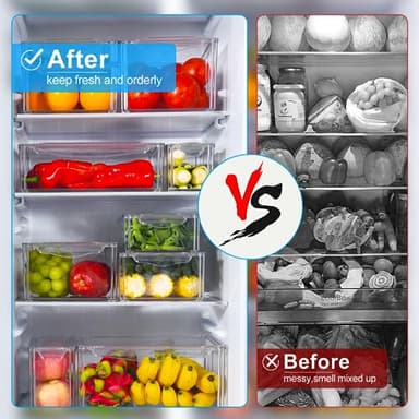 KUMD 10 Pack Fridge Organizer, Stackable Refrigerator Organizer Bins with Lids, BPA-Free Produce Fruit Storage Containers for Storage Clear for Kitchen, Food, Drinks, Vegetable Storage - Image 4