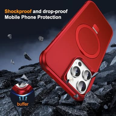 SKYLMW Compatible with iPhone 16 Pro Case with Invisible Magnetic O-Ring Stand Military-Grade Case for iPhone 16 Pro 6.3" [Compatible with Mag-Safe][Great Grip Feeling], Red - Image 7