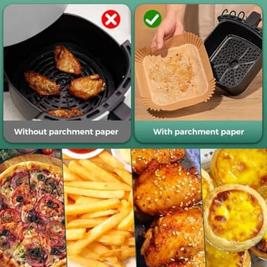 Air Fryer Paper Liners: 125Pcs Parchment Paper, Air Fryer Liner Disposable, Oilproof Waterproof Airfryer Basket Liner Square (6.5inch) - Image 5