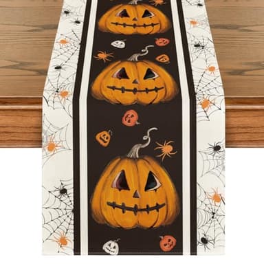 Artoid Mode Jack-O'-Lantern Pumpkins Spider Web Halloween Table Runner, Kitchen Dining Table Decoration for Home Party Decor 13x72 Inch - Image 1