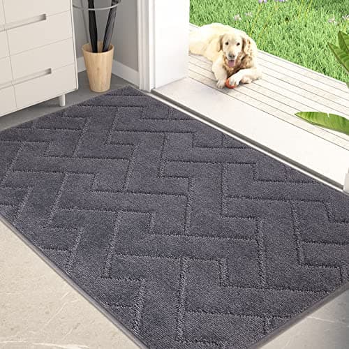 PURRUGS Dirt Trapping Door Mat 32" x 47", Non-Slip Machine Washable Entry Rug, Shoe Scraper, Dog Doormat, Super Absorbent Welcome Mat for Front & Back Door, Muddy Wet Shoes & Paws, Grey - Image 1
