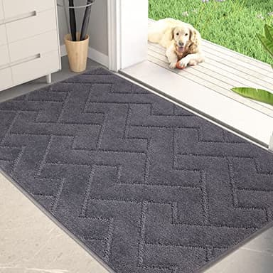 PURRUGS Dirt Trapping Door Mat 32" x 47", Non-Slip Machine Washable Entry Rug, Shoe Scraper, Dog Doormat, Super Absorbent Welcome Mat for Front & Back Door, Muddy Wet Shoes & Paws, Grey - Image 1