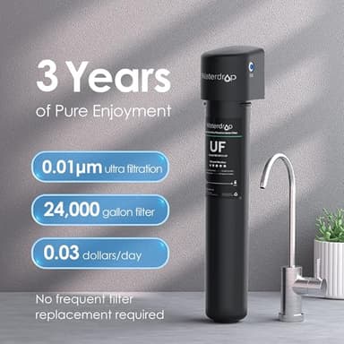 Waterdrop 17UB-UF 0.01 μm Ultra Filtration Under Sink Water Filter System for Baçtёria Reduction, Reduces Lead, Chlorine, Bad Taste & Odor, 24K Gallons, with Dedicated Brushed Nickel Faucet, USA Tech - Image 2