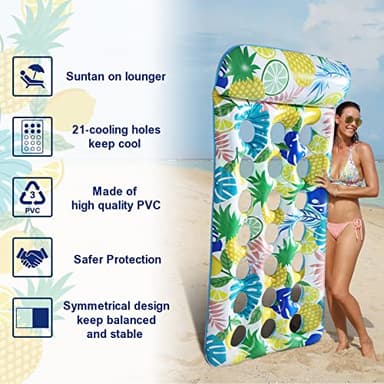 Pool Floats Raft - 2 Pack Oversized Pool Floats Lounge Adult Size, 71.65" x 34.3", Inflatable Pool Floaties with Headrest, Ultra-Comfort Cooling Inflatable Pool Floaties for Adults - Image 2