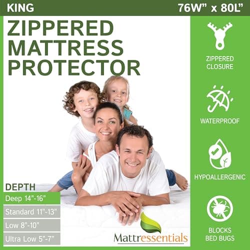 Zippered King Mattress Protector (14"-16" Depth) - Bed Bug Waterproof Mattress Cover, Premium Quality Hypoallergenic Encasement White - Image 1