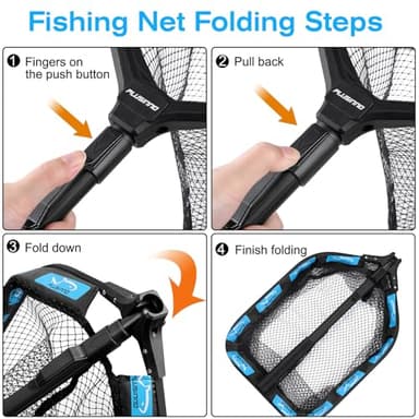 PLUSINNO Floating Fishing Net for Steelhead, Salmon, Fly, Kayak, Catfish, Bass, Trout Fishing, Rubber Coated Landing Net for Easy Catch & Release, Compact & Foldable for Easy Transportation & Storage - Image 4