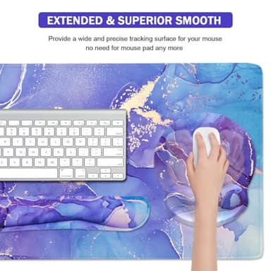4-in-1 Gaming Mouse Pad Wrist Support Set，Desk Pad + Mouse Pad with Wrist Rest + Keyboard Wrist Rest + Coaster, Ergonomic Design for Home Office Study Game - Purple Marble - Image 5