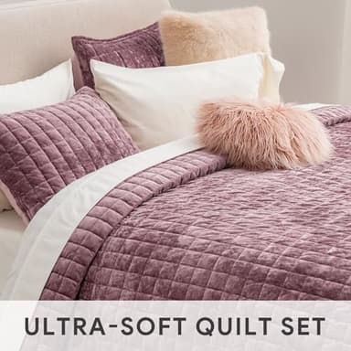 RECYCO Luxury Velvet Quilt Set Full Queen Size, Lightweight Velvet Comforter Set, Oversized Bedspread Coverlet Quilted Bedding Set, with 2 Matching Pillow Shams, for All Season, Dusty Mauve Pink - Image 5