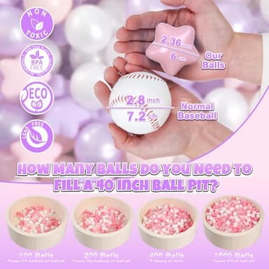 GOGOSO Pink and Purple Star Pit Balls for GirlsToddlers for Playhouse, Baby Pool, Play Ball Fun Centers, for Babies, Kids, Toddlers 1-3, Phthalate Free BPA Free - Image 2