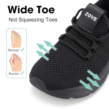 ZOVE Wide Toe Box Shoes Women Extra Wide Width Sneakers Ultra Light Road Running Shoes Non-Slip Tennis Sneakers Breathable Walking Athletic 8803 Full Black 38 - Image 2