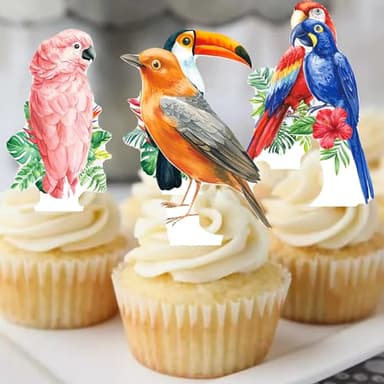Tropical Bird Cupcake Toppers 48Pcs Parrot Birthday Cupcake Toppers Tropical Bird Party Decorations Summer Rainforest Bird Cupcake Picks for Hawaiian Luau Party Supplies - Image 8