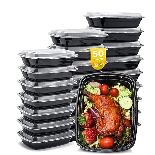 Glotoch Meal Prep Containers Reusable, 50Pack 32oz Plastic Food Prep Storage Containers with Lids,BPA Free,Microwave, Dishwasher Safe Disposable To Go Containers for Meal Plan,Single Compartment - Image 1