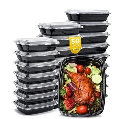 Glotoch Meal Prep Containers Reusable, 50Pack 32oz Plastic Food Prep Storage Containers with Lids,BPA Free,Microwave, Dishwasher Safe Disposable To Go Containers for Meal Plan,Single Compartment - Image 1