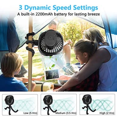DR.PREPARE Stroller Fan, Portable Handheld Clip On Fans, Personal Desk Baby Fans with Flexible Tripod, 3 Speed Settings, 360ºRotation, USB Fan for Stroller, Camp, Car, Travel, Gym - Image 6