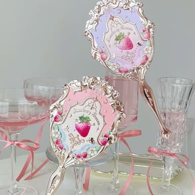 Flower Knows Violet Strawberry Rococo Hand Mirror,Vintage Portable Handheld Mirror,Fancy & Pretty Princess Mirror with Long Handle,Gift for Girls(Wisteria Purple) - Image 8