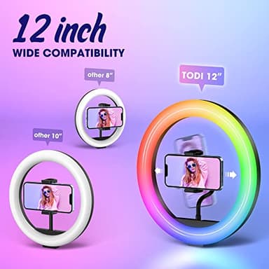 TODI 12" RGB Ring Light with 63" Tripod Stand, 3 CCT Mode and 39 Color Mode Selfie RingLight with Stand, 2-in-1 LED Ring Light with Selfie Remote, for Makeup, Live Stream - Image 3