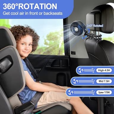 WiHoo Portable Stroller Fan, 11H Ultra-long Battery Life 3 Speed 360°Rotate, USB Rechargeable or Battery Operated Cooling Clip On Personal Fan for Baby Crib Travel Car Seat Black - Image 5