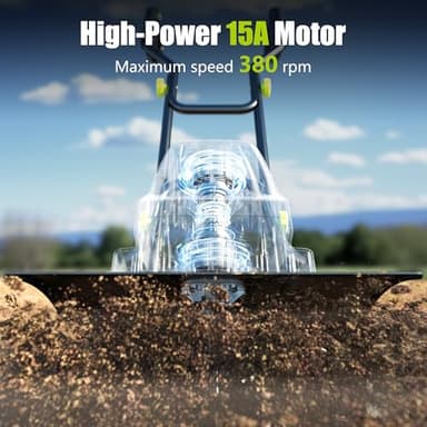 Electric Tiller, YERYORK 15-Amp 18-Inch Width 9-Inch Depth Corded Tiller Cultivator 24 Durable Steel Tines Gardening Tiller with Adjustable Wheels Foldable Handle for Easy Soil Cultivation - Image 2