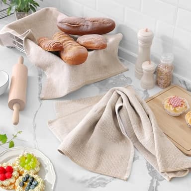 Homaxy Premium Kitchen Towels(18”x 28”, 6 Pack), Large Cotton Kitchen Hand Towels, Flat and Terry Dish Towels, 380 GSM Highly Absorbent Tea Towel Set with Hanging Loop, Khaki - Image 6