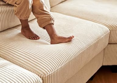 Nolany Sectional Couch with Storage Ottoman, U Shape Sectional Sofa with Chaise, Corduroy Modular Sectional Couches for Living Room, Beige - Image 8