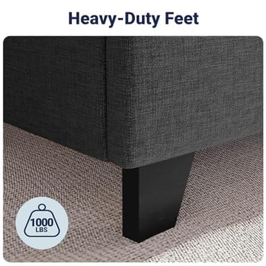 Allewie Queen Size Platform Bed Frame with Wingback, Fabric Upholstered Square Stitched Headboard and Wooden Slats, Mattress Foundation, Box Spring Optional, Easy Assembly, Dark Grey - Image 7