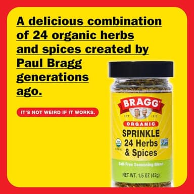 Bragg Organic Sprinkle Seasoning with 24 Herbs and Spices - 1.5 oz - Salt-Free Seasoning Blend - Perfect for Vegetables, Meats, and Salads - Image 2