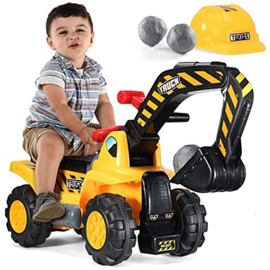 Play22 Toy Tractors for Kids Ride On Excavator - Music Sounds Digger Scooter Bulldozer Includes Helmet with Rocks - Pretend Play - Toddler Construction Truck - Image 8