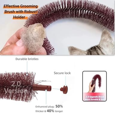 Happi N Pets Original Cat Self Groomer, Arch Grooming Brush wtih Heavy Wooden Scratching Pad, Rubbing Post & Toy, Cat Face Scratchers Body Massager, Cat Scratchers for Indoor Cats, Brown - Image 3