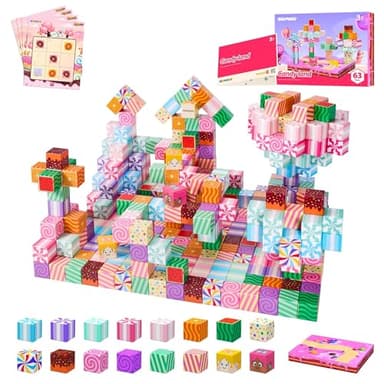 SILYMOLY Magnetic Blocks Candy Land Edition, Magnetic Tiles Building Blocks Boys & Girls Toys Age 3-5 4-8 5-7 Sensory Gift for Kids，Magnets Cubes，Upgraded STEM Gift 1.2 Inches - Image 1