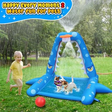 JOSEN Sprinkler for Kids Outdoor Play, Giant Inflatable Shark Water Toys Splash Pad with Basketball Hoop, Fun Sprinkler Summer Outdoor Game for 3-8 Years Old Children Boys Girls Gift - Image 3