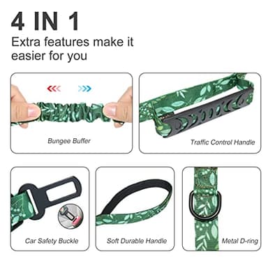 Hotsky Tactical Dog Leash Heavy Duty for Medium Large Dogs That Pull,4-6Ft Strong Bungee Shock Absorbing No Pull Dog Leash with Padded Double Handle and Car Seatbelt,Leaves - Image 4