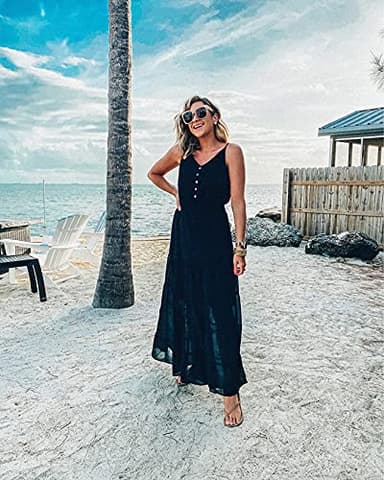 PRETTYGARDEN Women's Casual Summer Dress Spaghetti Strap Sleeveless High Waist Beach Long Maxi Sun Dresses (Black,Small) - Image 4