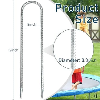 Trampoline Stakes 12inch, Heavy Duty Trampolines Anchors High Wind Tram poline Ground Anchors Ground Stakes Galvanized Steel Trampoline Accessories (8) - Image 6