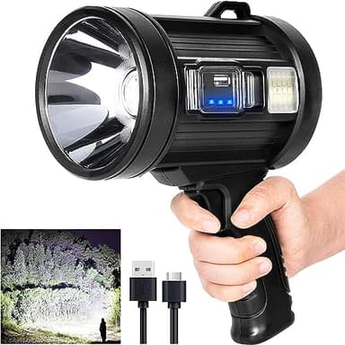 MIXILIN Rechargeable Spotlight, 90,000 Lumens Handheld Hunting Flashlight Led Spot Light with Cob Light and Solar Panels, Lightweight and Super Bright Spotlight for Hunting Boating Camping - Image 1