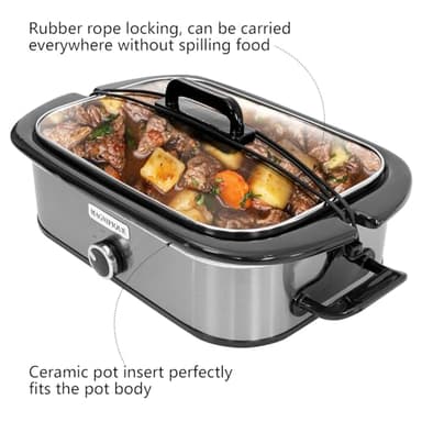 4-Quart Slow Cooker with Casserole Manual Warm Setting - Perfect Kitchen Small Appliance for Family Dinners, Dishwasher Safe Crock, Stainless Steel - Image 5