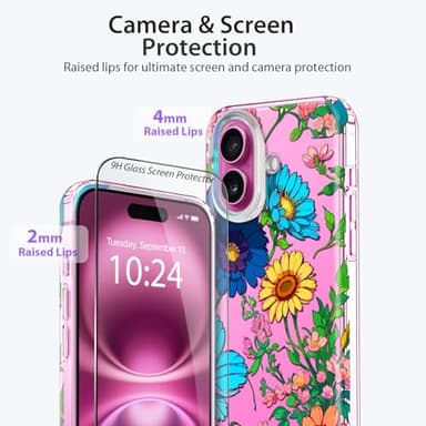 Coolwee for iPhone 16 Case for Women, with Screen Protector, Cute for Girls, 10ft Military Grade Protective Cover Slim Soft TPU Bumper for iPhone 16 Phone Case Clear Sunflower Floral - Image 4