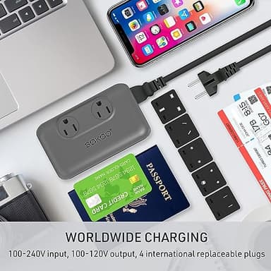 SOKOO 230-Watt Step Down 100-220V to 110V Voltage Converter, International Power Converter/Travel Adapter- Use for EU/UK/AU/US/India More Than 150 Countries, USB Quick Charger 3.0 Grey - Image 7