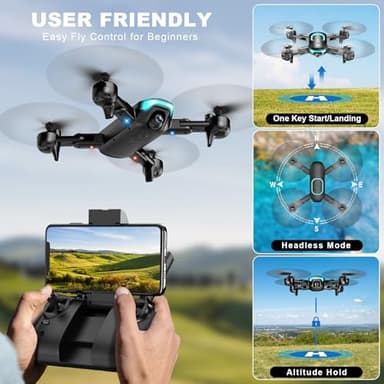 Drone with Camera, Foldable Drone for Beginners with 1080P Camera, Upgrade Altitude Hold, Circle/Rotating/Waypoint Fly, 3D Flip, One Key Start, 3 Speed Mode, 2 Batteries - Image 3