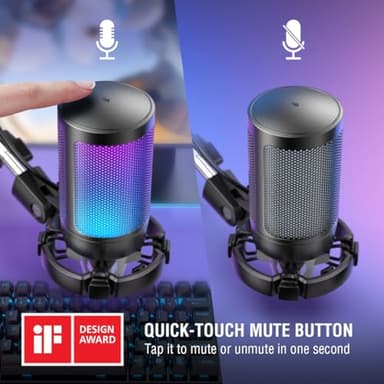 FIFINE Gaming PC USB Microphone, Podcast Condenser Mic with Boom Arm, Pop Filter, Mute Button for Streaming, Twitch, Online Chat, RGB Computer Mic for PS4/5 PC Gamer Youtuber-AmpliGame A6T - Image 4