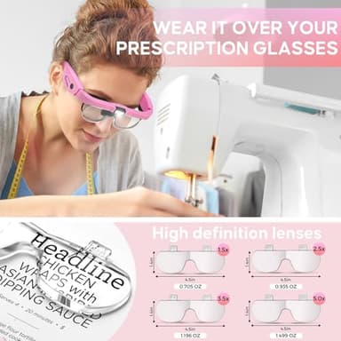GUOUBUO Magnifying Glass with Light, 1.5X-5.0X Magnifying Glasses, Rechargeable Magnifier Headset with Light, Head Magnifier with 4 Detachable Lenses, Magnify Glasses for Close Work Crafts Jewelry - Image 4